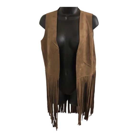 Sincerely‎ Jules suede boho western brown fringed open front vest size small - Picture 10 of 13